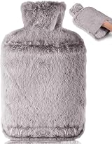 BOLEi Hot Water Bottle with Faux Fur Cover 2L Leakproof Large Warmer Brown