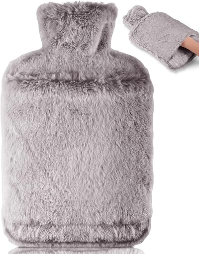 BOLEi Hot Water Bottle with Faux Fur Cover 2L Leakproof Large Warmer Brown