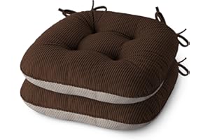 MineCozy Indoor Dining Chair Cushions Set of 2 Kitchen Chair Cushions with Ties Tufted Seat Pads with Anti-Slip Backing 17"X1