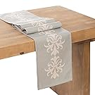 Ling's moment Durable Gray Linen Table Runner Imitated Linen Wrinkle-Free Machine Washable Damask Pattern Design Winter Christmas Decoration 12x72 inch