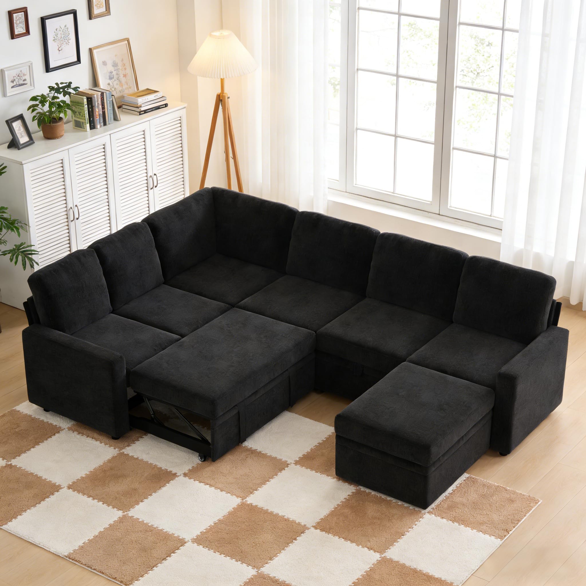 Photo 1 of *PARTIAL SET*
Trygoal 7-Seater Large Sectional Couch with Pull Out Bed, L Shaped Corduroy Sofa with Storage, Convertible Modular Sofa, for Living Room, Apartment, Black