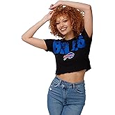 FOCO NFL Womens NFL Team Logo Ladies Fashion Distressed Wordmark Crop Top Shirt