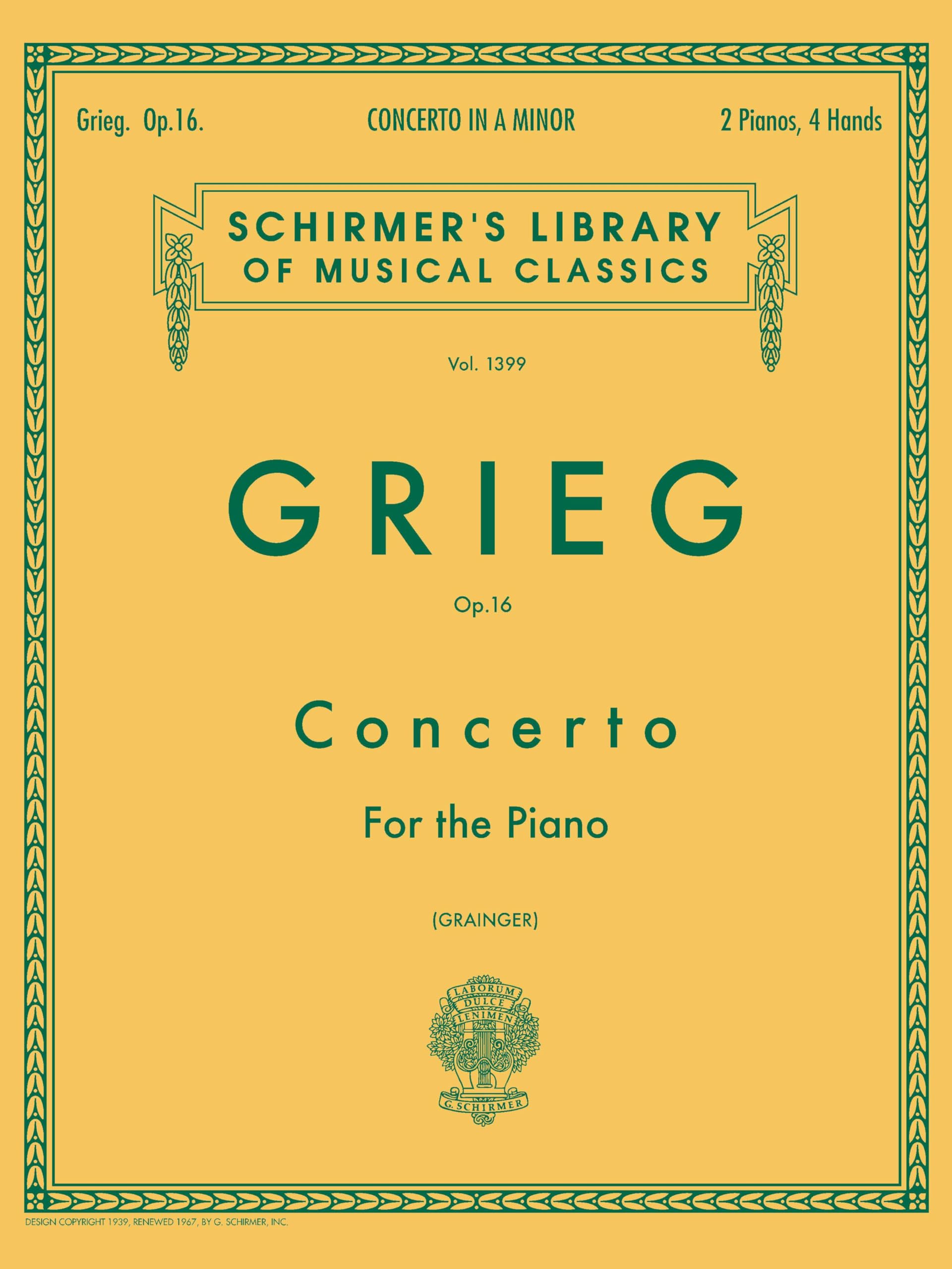 Piano Concerto In A Minor Op.16 (Two Pianos) 2 Pianos (Schirmer's Library of Musical Classics)