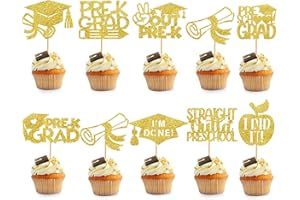 HIGZYOVN 27Pcs Gold Preschool Graduation Cupcake Toppers 2025 Gold Graduation Cupcake Toppers 2025 Graduation Party Decorations Preschool Graduation Decorations Pre K Grad Decorations