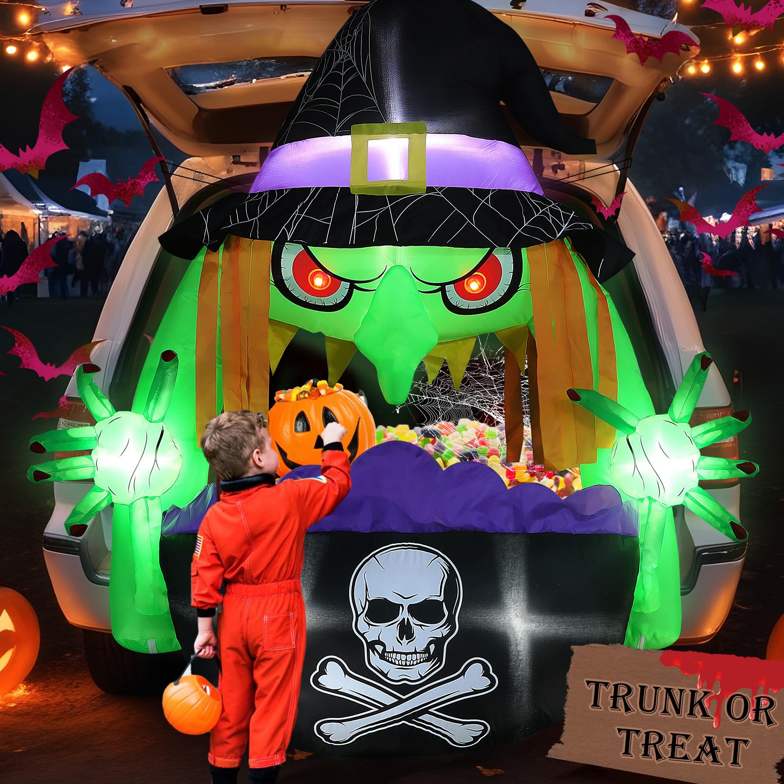 Photo 1 of ***CORRECT ITEM****6FT Halloween Inflatables Trunk or Treat Car Decorations Kit, Blow Up Witch with Dual Plug (Car & Home) Build-in 7 LEDs for Halloween SUV Vehicle & Indoor Outdoor Trick or Treat Party Décor