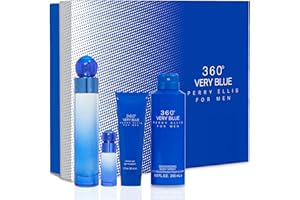Perry Ellis 360 Very Blue 4 Pieces Gift Set for Men, (3.4 Ounce Eau de Toilette Spray + 6.8 Ounce Body Spray + 3.0 Ounce Shower Gel + 0.25 Ounce Eau de Toilette Spray)