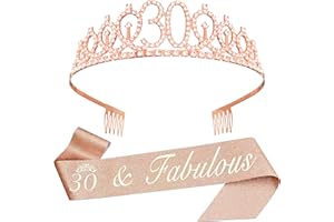 Crown and Sash Tiara with Pin Set for 13th Birthday Official Teenager Party Decorations Rose Gold Crown 13 Fabulous Sash