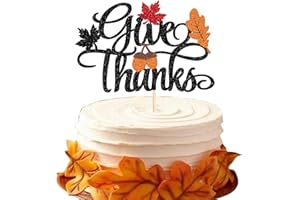 YCTHUNFISH 1 Pack Give Thanks Cake Topper Thanksgiving Day Cake Pick Autumn Fall Maple Leave Cheers Birthday Cake Decorations Thanksgiving day Kids Birthday Give Thanks Cupcake Decoration Black