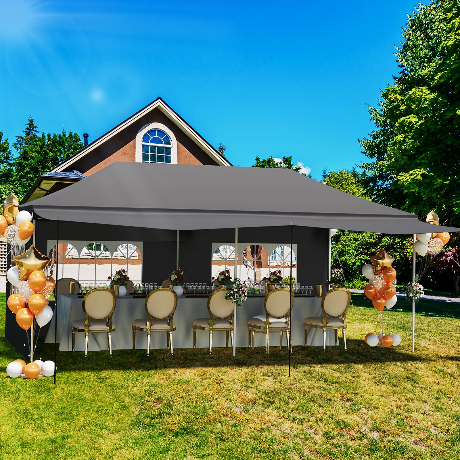 Photo 1 of 10X20 FT Heavy Duty Pop Up Party Tent with 5 Removable Sidewalls & PE Windows, 420d Oxford Fabric Commercial-Grade Outdoor Event Shelter for Weddings, Parties, Markets, and Backyard Gatherings
