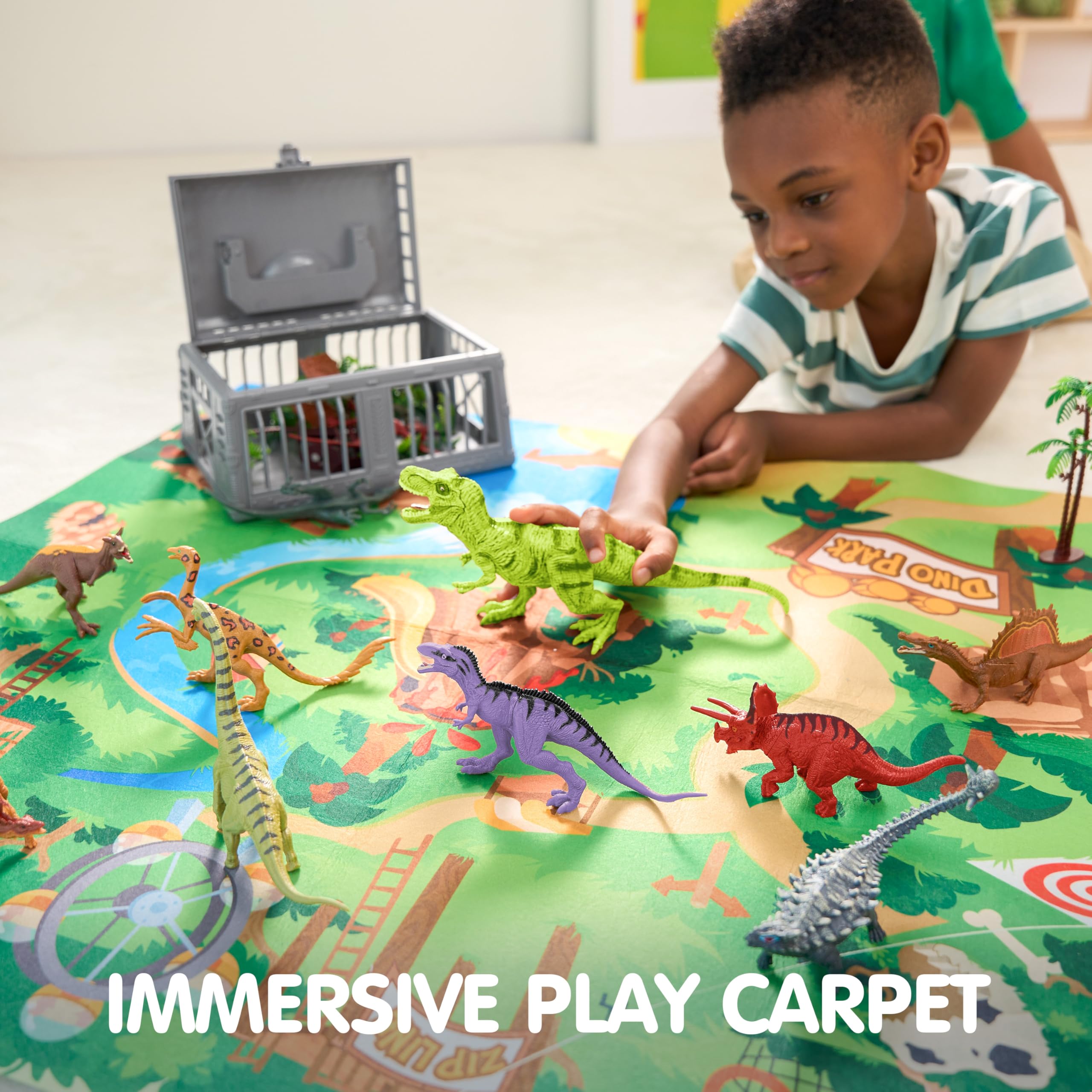 JOYIN Dinosaur Toys with Activity Play Mat & Storage Cage, 19 PCS Realistic Dinosaur Figures & Trees for Toddlers Kids Ages 3-5, Ideal for Boys and Girls Gift