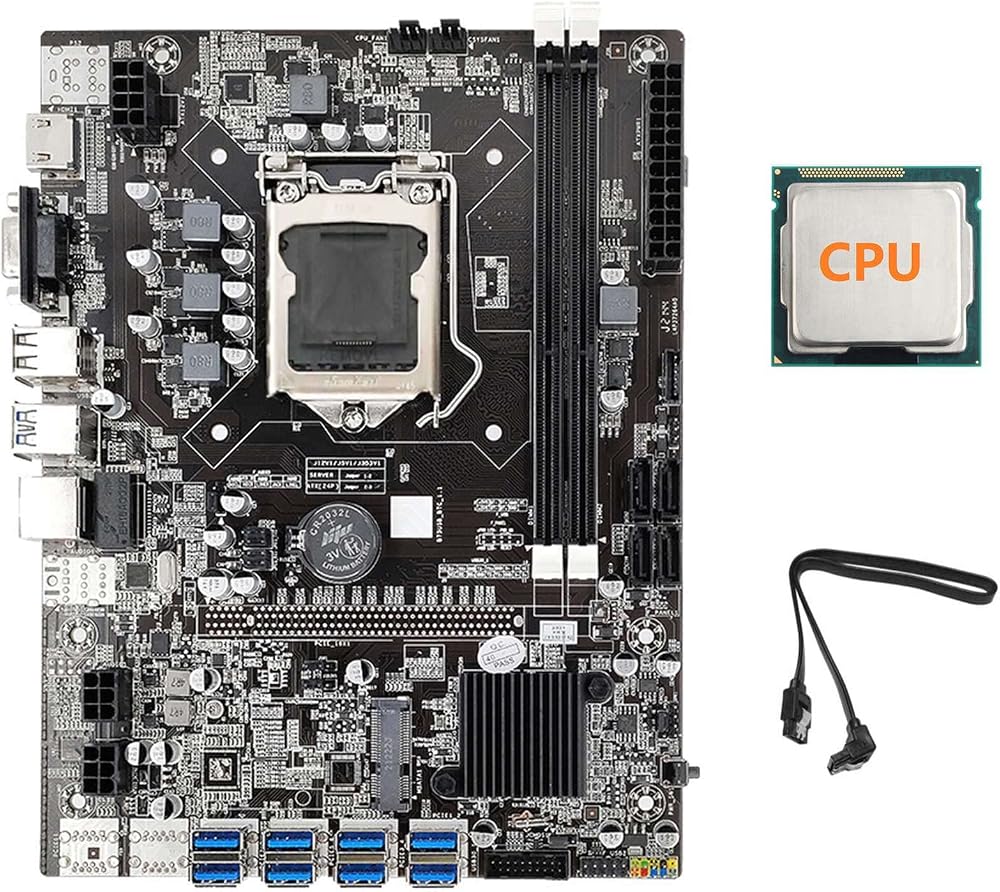 Xptieeck B75 ETH Mining Motherboard 8X PCIe LGA1155 DDR3 +CPU SATA Cable