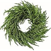 ENVEN 24" Norfolk Pine Wreath for Front Door, Real Touch Norfolk Pine Wreath Artificial Green Wreath Greenery Realistic Wreath Holiday Decoration for Home Decor