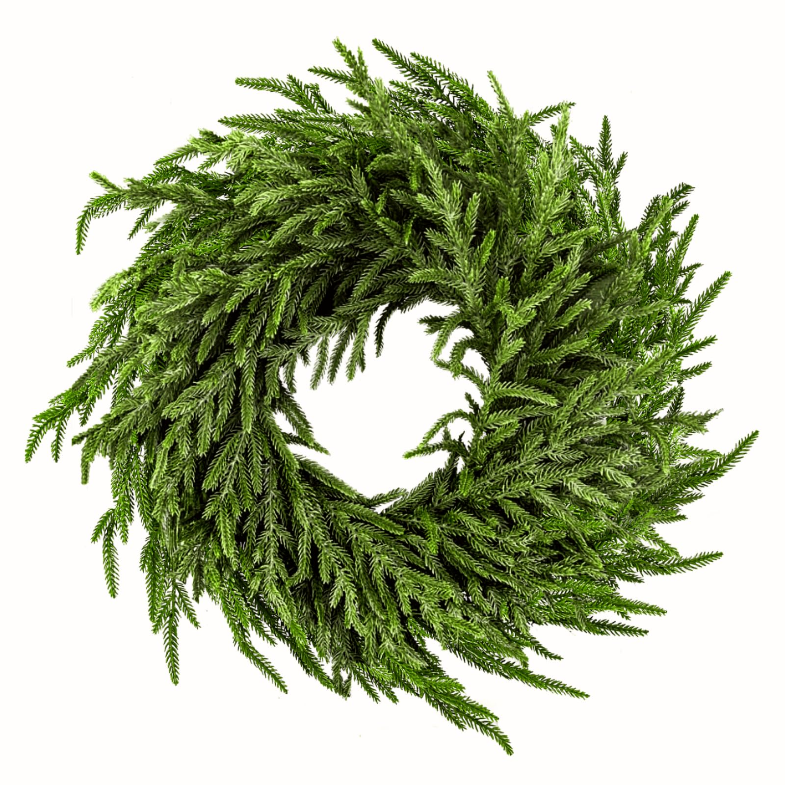 Photo 1 of ENVEN 24" Norfolk Pine Wreath for Front Door, Real Touch Norfolk Pine Wreath Artificial Green Wreath Greenery Realistic Wreath Holiday Decoration for Home Decor