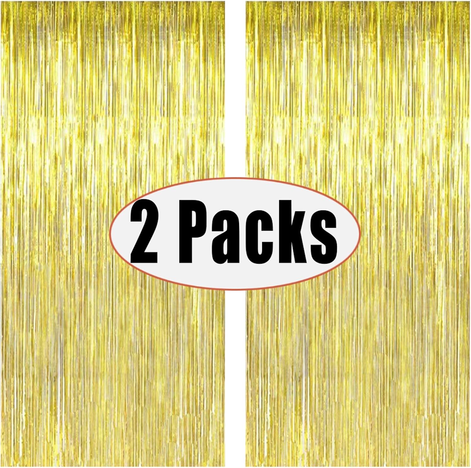 2 Packs 3ft x 8.3ft Gold Metallic Tinsel Foil Fringe Curtains Photo Booth Props for Birthday Wedding Engagement Bridal Shower Baby Shower Bachelorette Holiday Celebration Party Decorations: Toys & Games