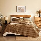 L'AGRATY Velvet Quilt Queen Size: 3-Piece Reversible Luxury Velvet Bedding Comforter Set - Lightweight Oversized Quilted Bedspread Coverlet with 2 Pillow Sham for All Season - Brown Quilt