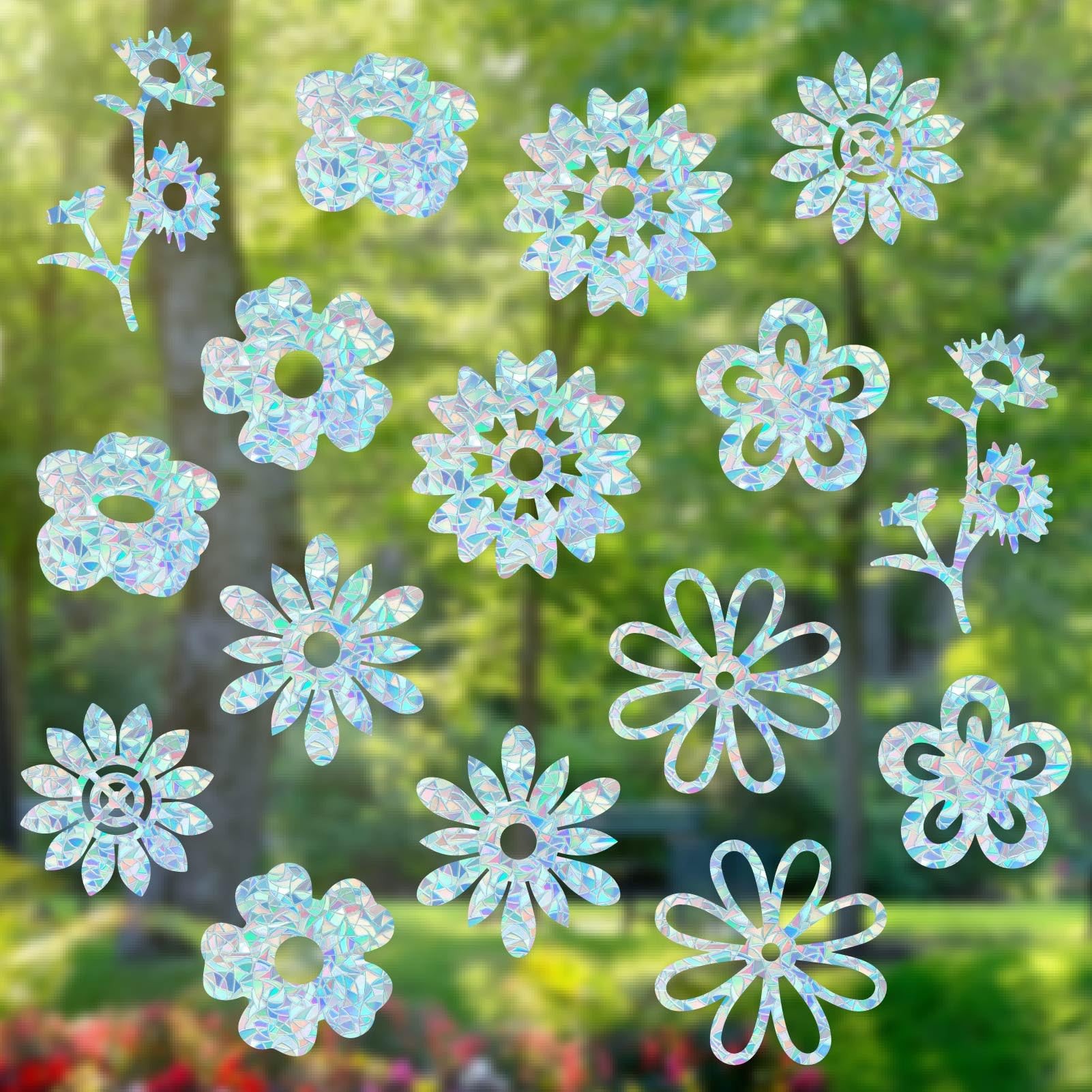 GORGECRAFT 16Pcs 8 Styles Flowers Window Clings Rainbow Window Decals Daisy Sunflower Reusable Static Prism Window Stickers Anti-Collision Vinyl Film for Glass Sliding Door Prevent Birds Strikes