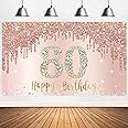 Happy 80th Birthday Banner Backdrop Decorations for Women, Rose Gold 80 Birthday Party Sign Supplies, Pink 80 Year Old Birthday Poster Background Photo Booth Props Decor