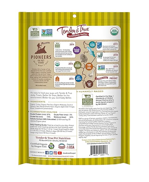 TENDER & TRUE ORGANIC TURKEY JERKY TREAT, 4 OZ BAG