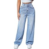 Tunlaud Straight Leg Jeans for Women High Waisted Stretchy Wide Leg Boyfriend Jeans Denim Pants