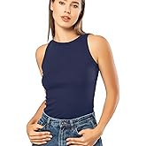 VAVONNE High Neck Tank Tops for Women, Ribbed Cotton Stretch Camisole Shirts