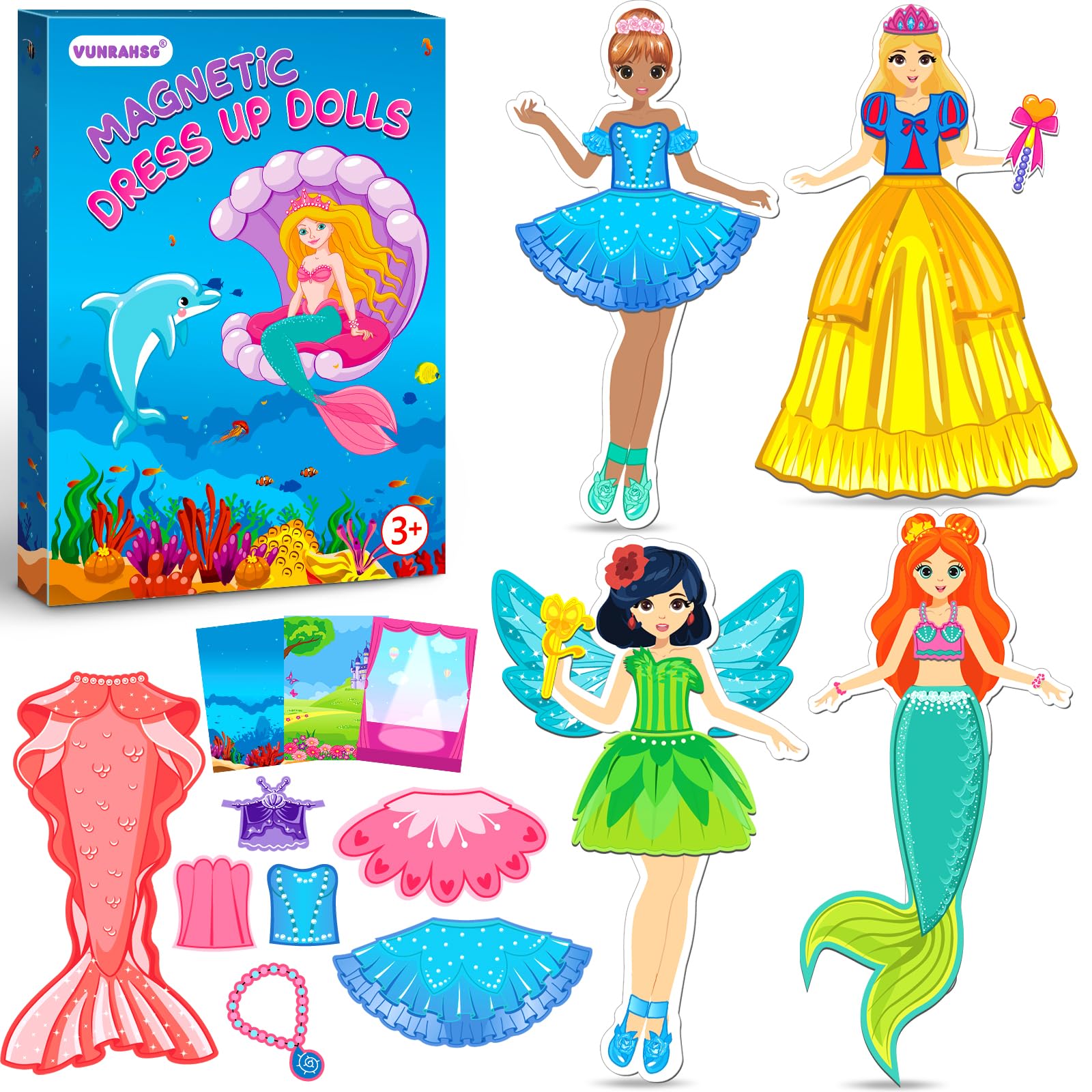 Magnetic Dress Up Dolls Girls Toys Princess Mermaid Fairy Ballerina Fridge Magnets Puzzles Toddlers 3-5 Pretend Play Car Road Trip Airplane Travel Games Activity Birthday Gift 3 4 5 6 7 8 Gilr Boy