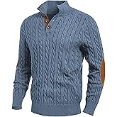JMIERR Men's Cable Knit Pullover Sweater Casual Long Sleeve Stand Collar Button Knitted Sweaters