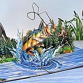 Niumcraft Pop Up Greeting Card, Fishing Gift, Bass Fishing, Gift and Present for Father's Day, Fisher Men Idea, Birthday, Outdoor, Thank You, Sport, Holiday, Camping, Summer