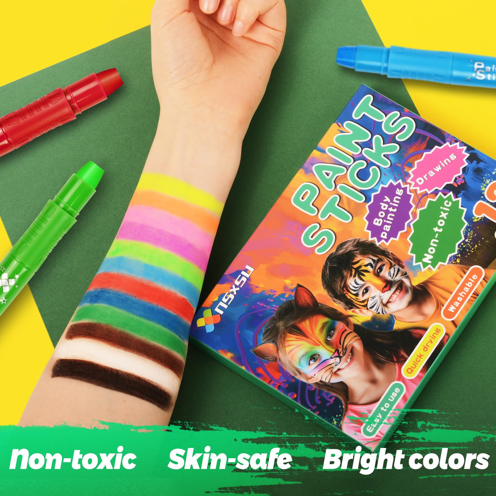 nsxsu nsxsu Halloween Face Paint Sticks Kit for Kids 12 Colors, Washable Face Painting Crayons for Children, Birthday Makeup Party Supplies, Mess-Free Girls Boys Face Painting Pens Stocking Stuffers