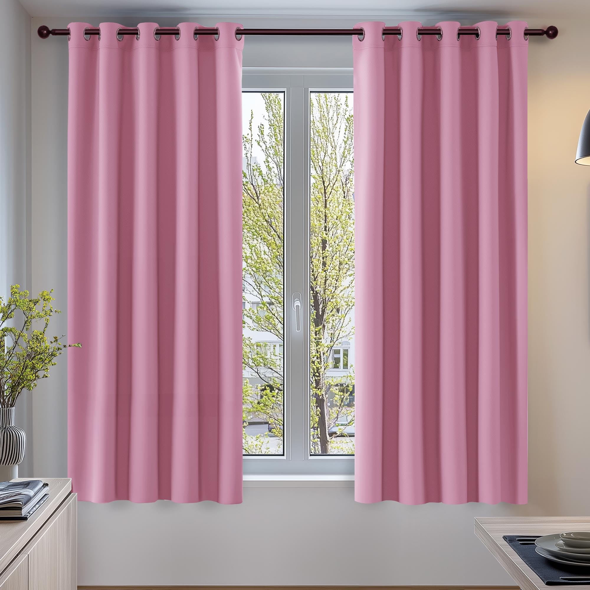 Deconovo Super Soft Window Treatment Thermal Insulated Blackout Curtains for Bedroom 66 x 54 Inch Pink 2 Panels