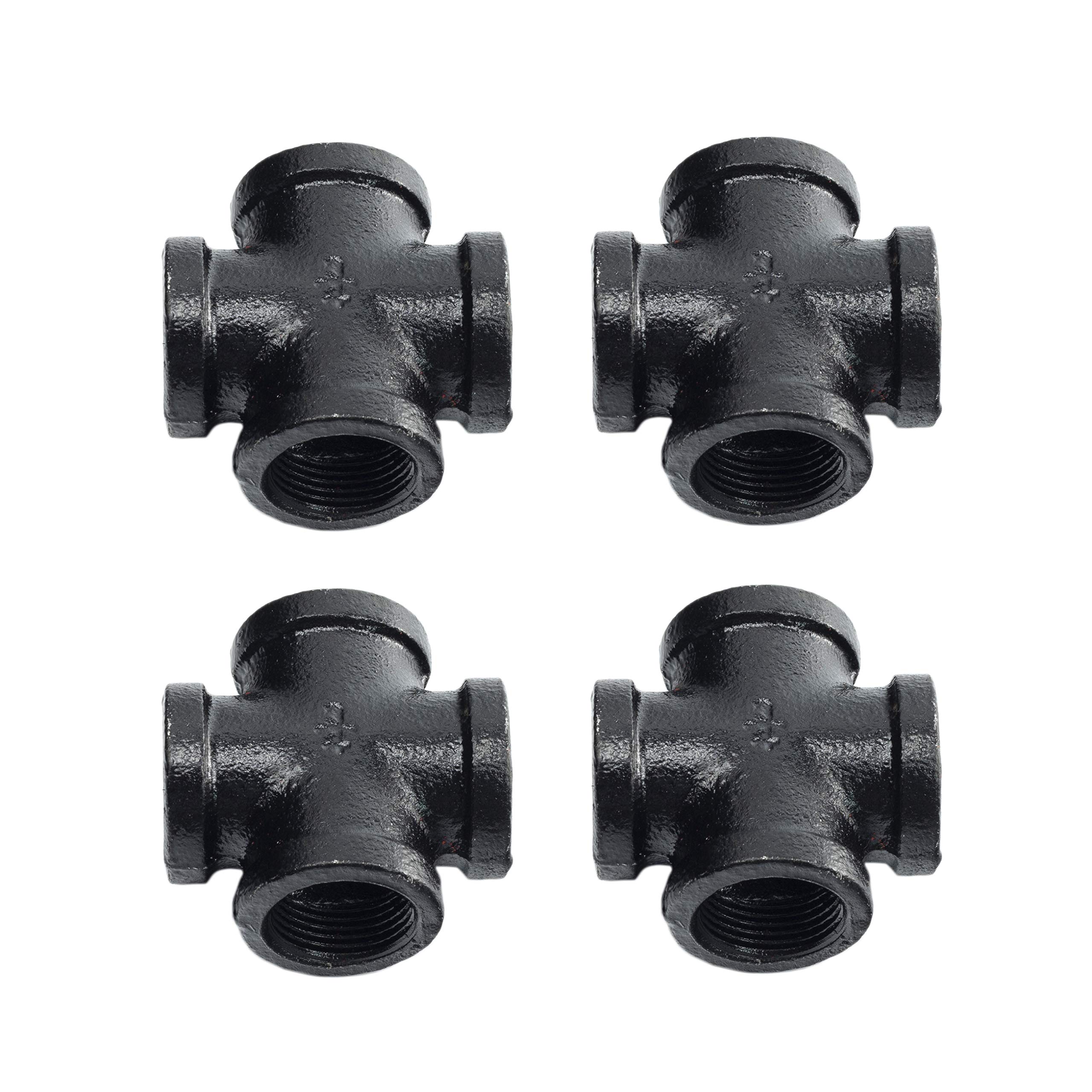 DN20 (3/4") 4 Way Pipe Fittings DN20 Female Iron Connector Malleable Steampunk Industrial Thread Fittings for Decoration or Vintage Industrial Style