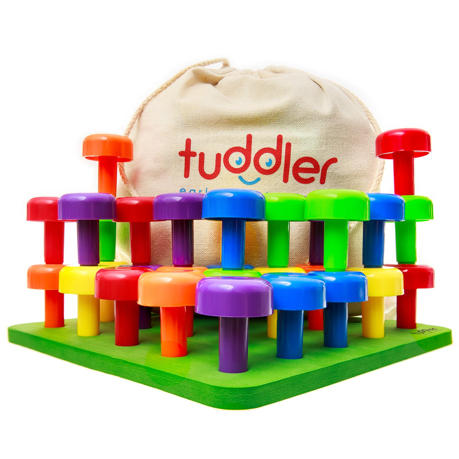 Brightly Colored Stackable Pegs and Peg Board Set / Montessori