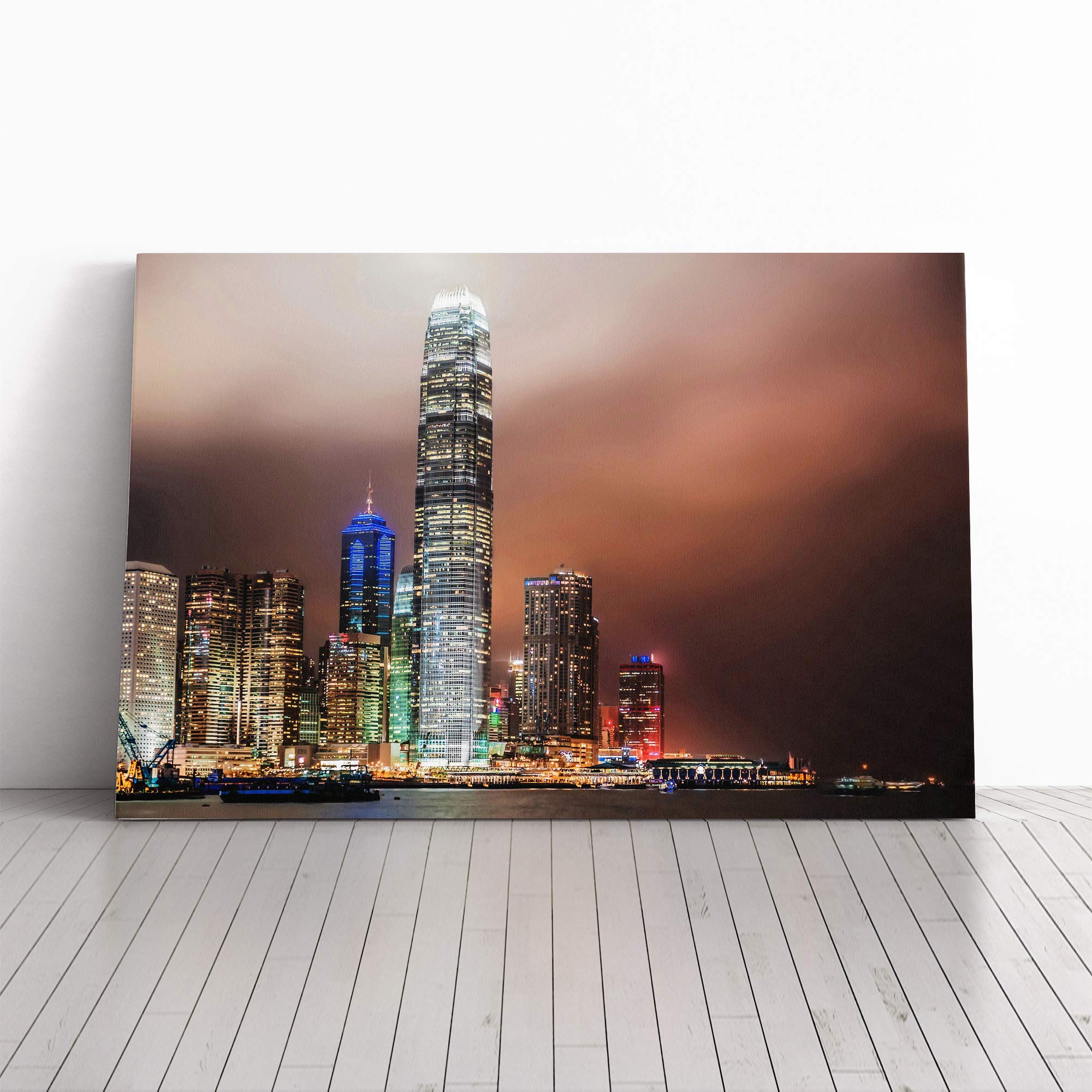 Hong Kong City Skyline China (4) Canvas Print | Gallery Wrapped 30mm Frame Wall Art | 20x14 inches | Ready to Hang | Modern Cityscape Picture | Living Room Bedroom Lounge Office