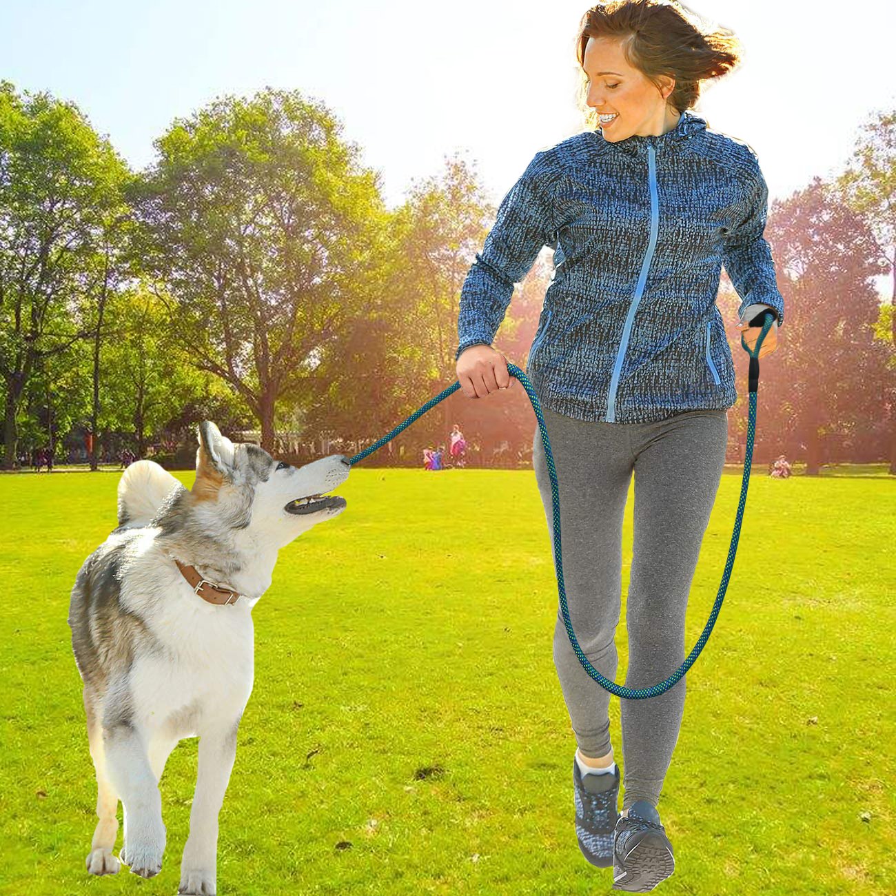 UNICOM Guinzaglio per Cani, Guinzaglio per Cani Da Passeggio e Addestramento, Per Cani Taglia Grande e Media Taglia, Strisce Riflettenti, con Collare per cani (1.8 M, Nero)