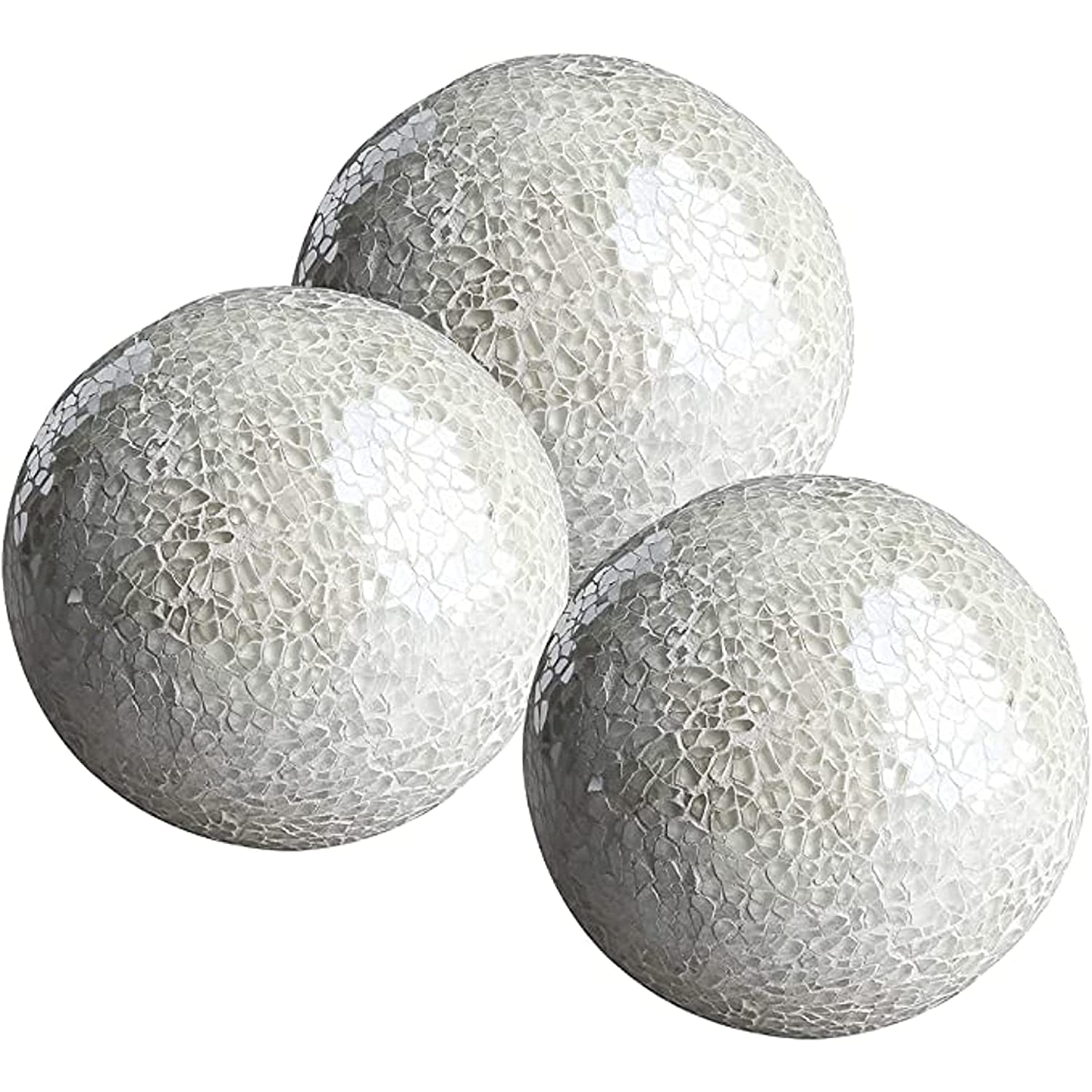 WHOLE HOUSEWARES Decorative Glass Mosaic Orbs for Bowls | 10 cm Diameter White Decorative Balls Home Decor | Hand-Made Mosaic Glass Spheres for Coffee Table or Dining Room Centerpieces - Set of 3
