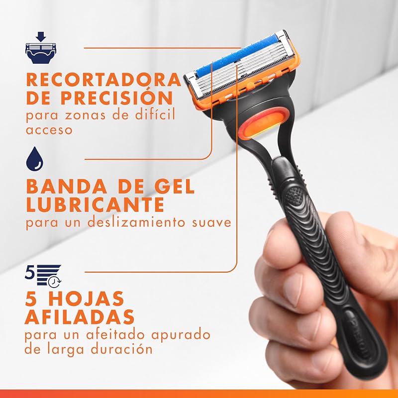 Navalha masculina Fusion 5 UEFA Champions League, Edição Especial Masculina, 1 Cabo + 5 Recargas, com Faixa Lubrificante para Um Barbear Apertado