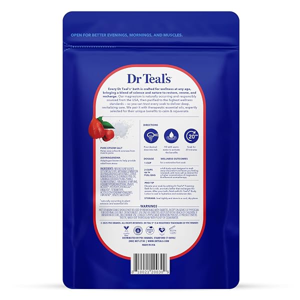 DR TEAL’S EPSOM SALT MAGNESIUM SOAK, ASHWAGANDHA & ESSENTIAL OILS, 3 LBS (PACK OF 4)