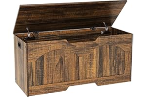 oakvivo Storage Chest, 31.5" Storage Bench with 2 Safety Hinges, Farmhouse Style, 31.5 x 15.7 x 18.3 Inches, U-Shaped Opening for Entryway, Bedroom, Living Room, Supports 330 lb, Rustic Brown