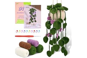 kdafio Crochet Kit for Beginners, Hanging Potted Plants Crochet Starter Kit with Step-by-Step Video Tutorials Complete Crochet Kit for Beginners Decoration (Purple Flower Plants)