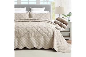 Blythease Oversized King Bedspread, Tufted Jacquard Diamond Pattern, Shabby Chic Boho Bohemian Look, Lightweight, 3 Piece, Ivory