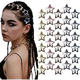 Cptots 30 Pcs Metal Star Hair Clips 2000s Y2K Snap Barrettes 1.25 In Non Slip Star Hair Accessories for Women,Metallic Blue Red Gold