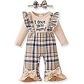 Renotemy Newborn Baby Girl Clothes Fall Winter Outfit Ribbed Romper Plaid Overalls Jumpsuit Infant Girl Outfits 0-18 Months