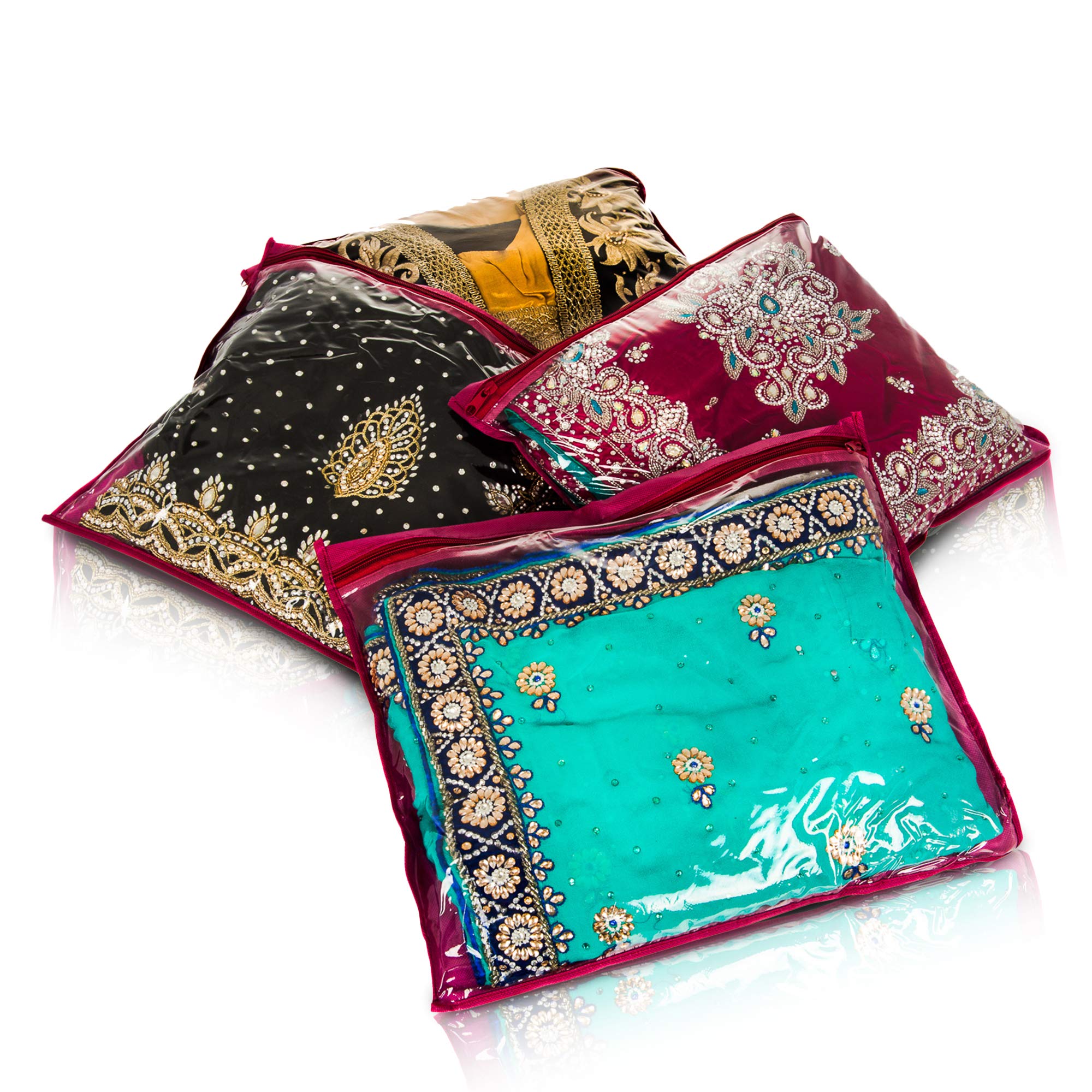 LIVIVO Clear Saree Clothes Garments Sari Storage Bags Wardrobe Organiser (Pack of 10)