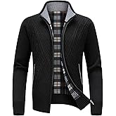 Lamgool Men's Full Zip Sweater Knit Long Sleeve Stand Collar Cardigan Sweaters