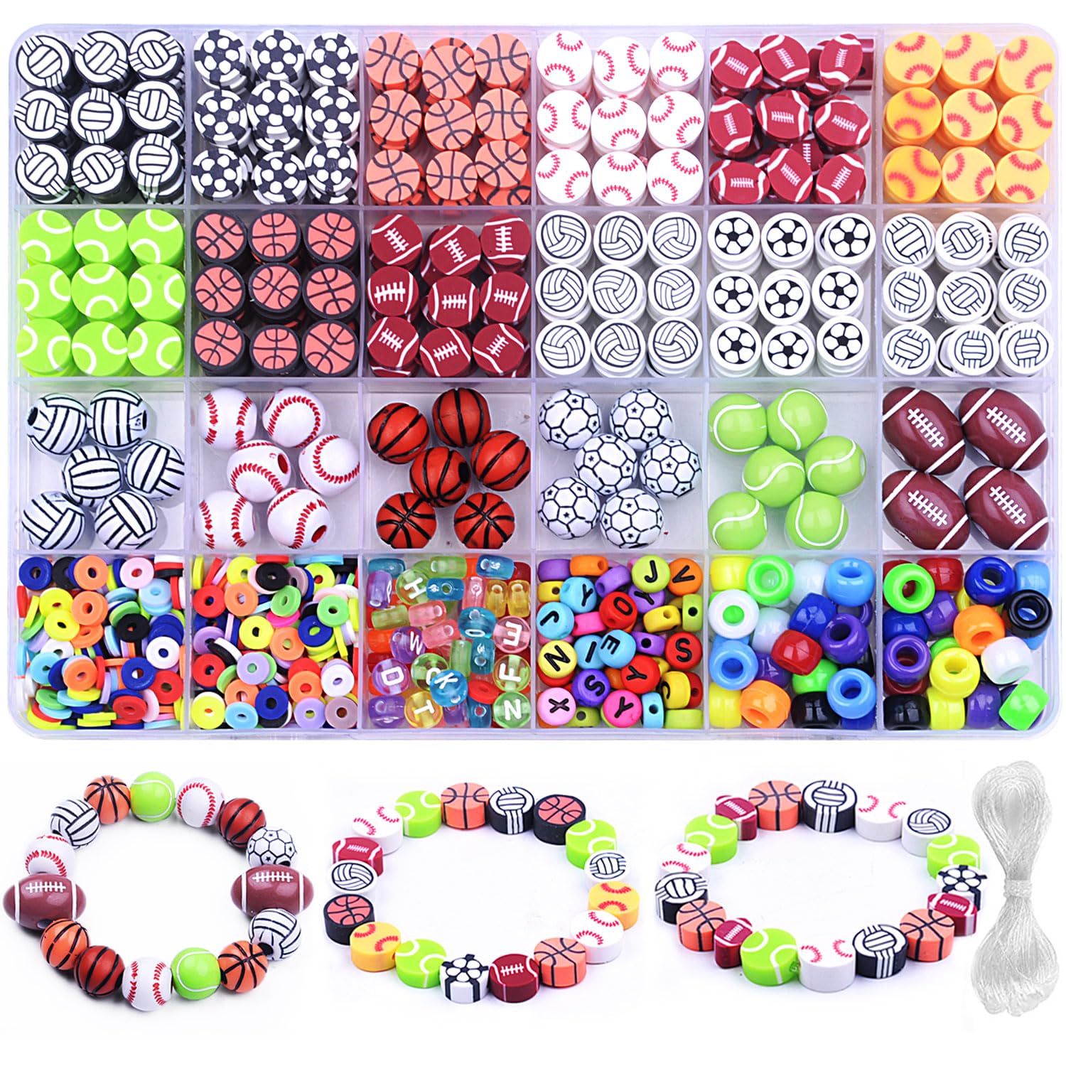 Photo 1 of 1000PCS Sports Ball Polymer Clay Beads Charms for Friendship Bracelets Making Kit Cute Fun Beads DIY Arts Crafts Birthday Gifts for Kids Girls Baseball Basketball Soccer Rugby Volleyball Football Bead