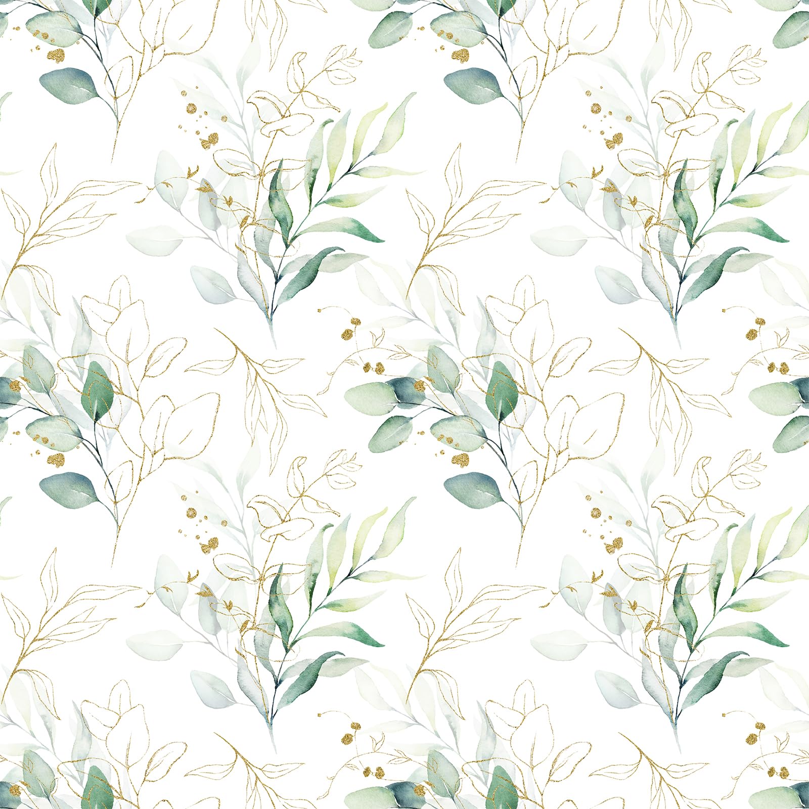 VEELIKE Green and Gold Leaf Wallpaper Leaves Boho White Floral Wallpaper Botanical Wall Art Deco Wall Paper Roll Patterned Leaves Contact Paper for Bedroom Bathroom Nursery Removable 44.5cmx300cm