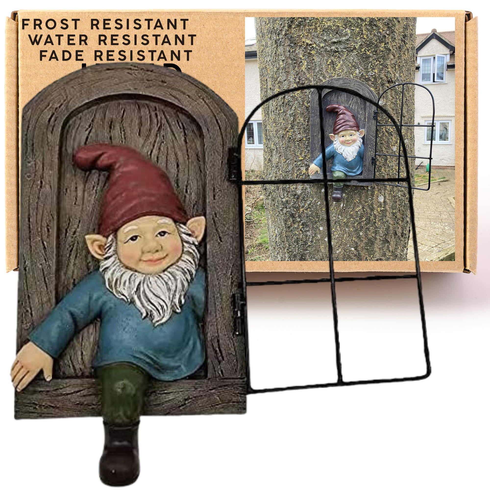 G&H Decor - 29cm Tree Gnome Exiting Door - Garden Fairy Door - Suitable for Indoor or Outdoor Use - Frost and Fade Resistant Ornaments - Knome Villages Garden Decorations