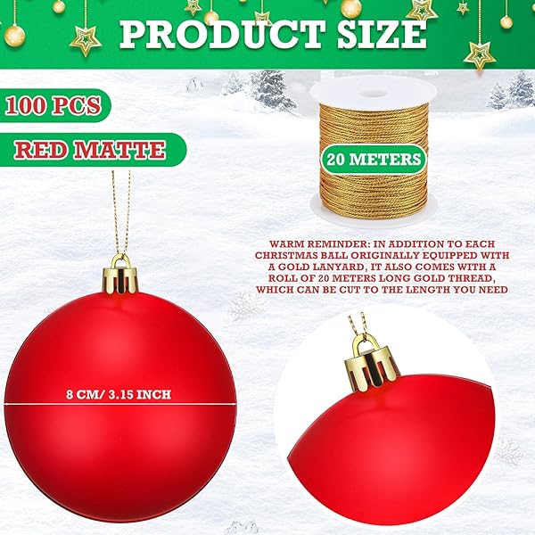 WETTARN 100 PCS 3.15 INCH CHRISTMAS BALL ORNAMENTS WITH LID ROPE BLANK PLASTIC HANGING CHRISTMAS TREE FILLABLE BALLS ORNAMENT FOR DIY CRAFTS XMAS HOLIDAY PARTY DECORATION, RED