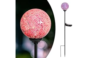 Afirst Solar Lights Outdoor Decorative Mosaic Gazing Ball Garden Stakes Decorative Lights Waterproof Glass Ball LED Pathway Stake Light for Pathway Yard Lawn Decoration Purple