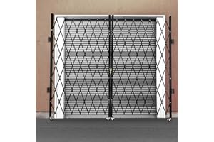 AHULIN Double Folding Security Gate,7.22 FT H x 12 FT W Metal Safety Barrier Gate with Caster, Accordion Garden Yard Fence for Door to Basements, Garages