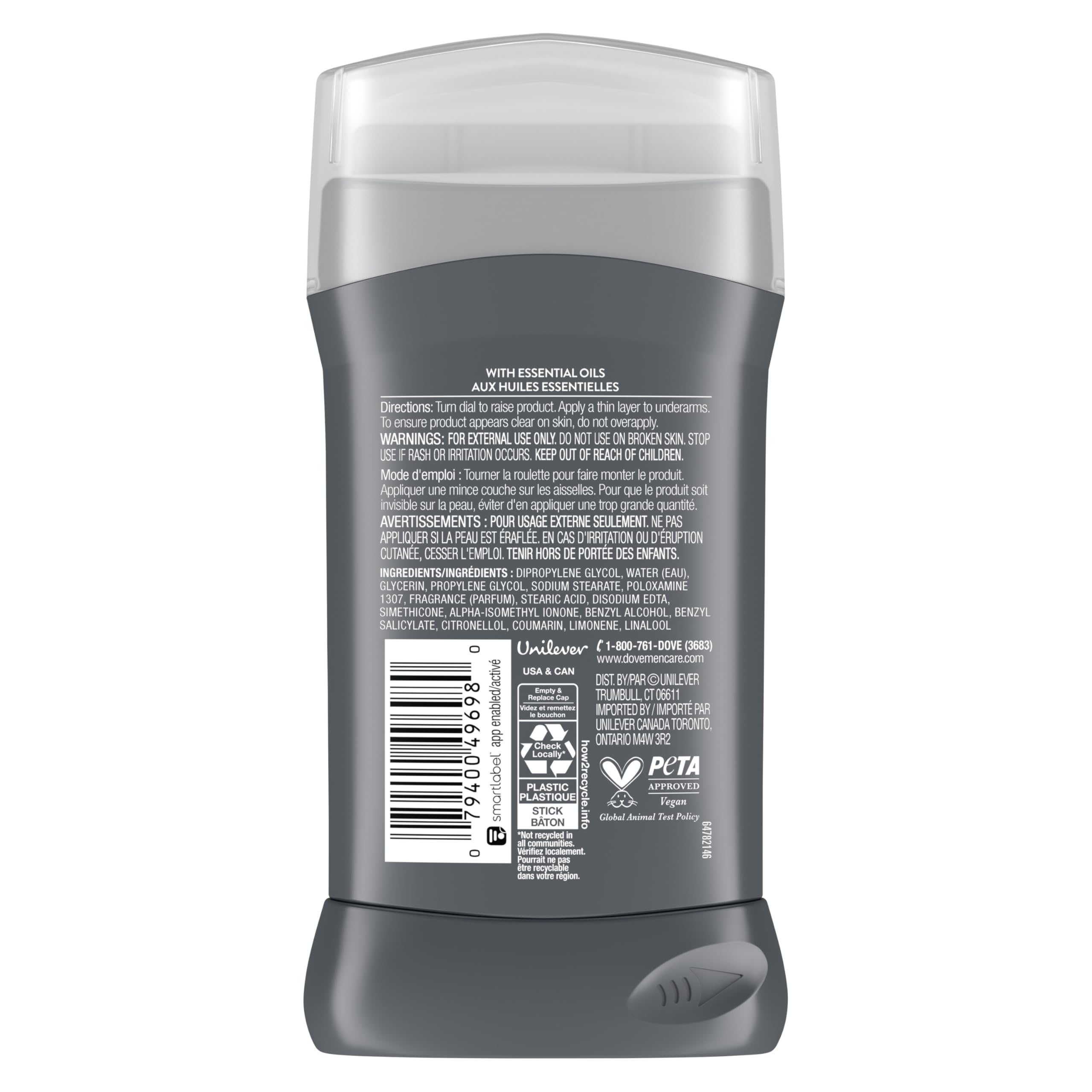 DOVE MEN + CARE Dove Men+Care Deodorant Stick for Men 3 Count Midnight Classico Aluminum Free 72-Hour Odor Protection Mens Deodorant with Essential Oils & 1/4 Moisturizing Cream 3 oz